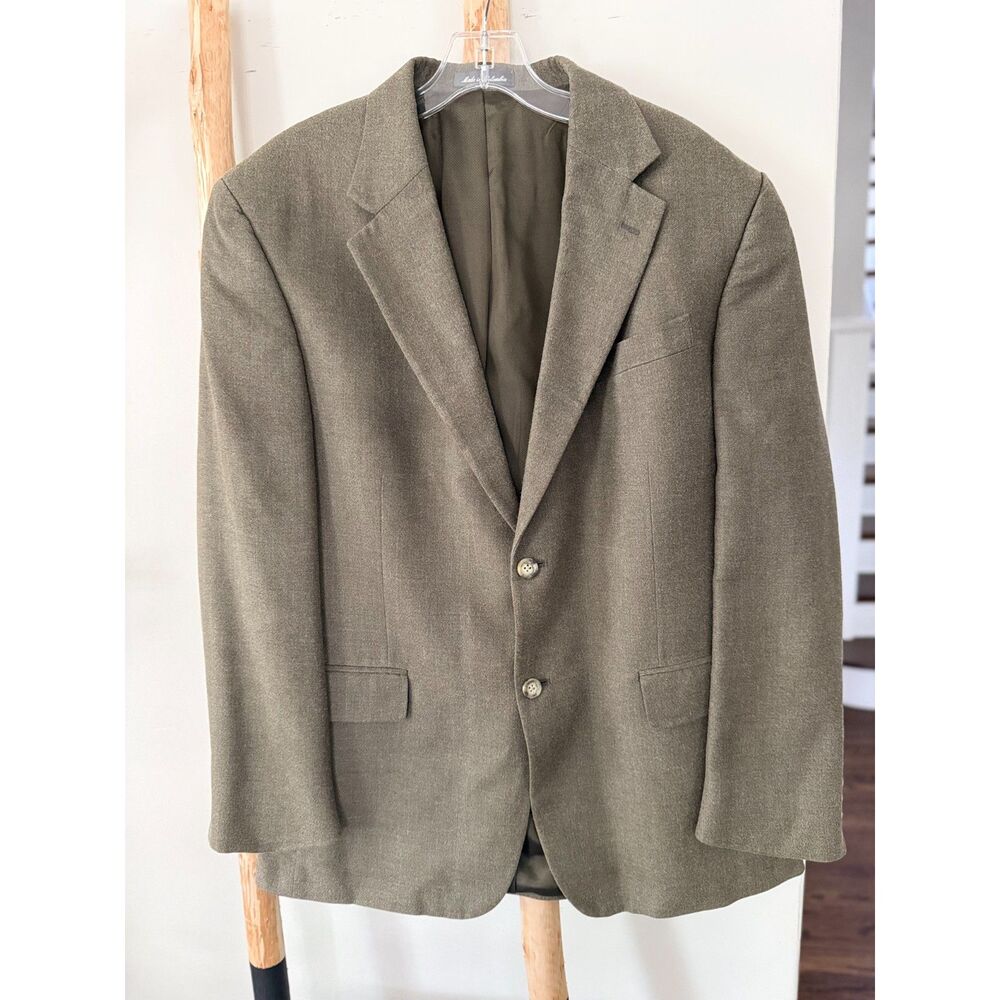 Oscar De La Renta Silk Wool Blazer 43R Olive Green Sport Coat Luxury Men Jacket